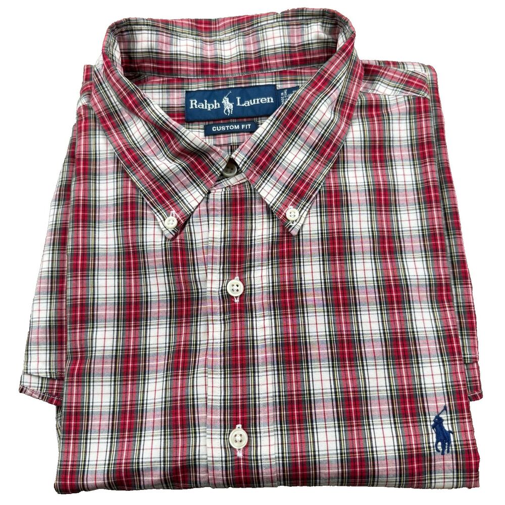 Vintage Ralph Lauren Custom Fit Shirt Men's 18 (34/35) Red Plaid Oxford